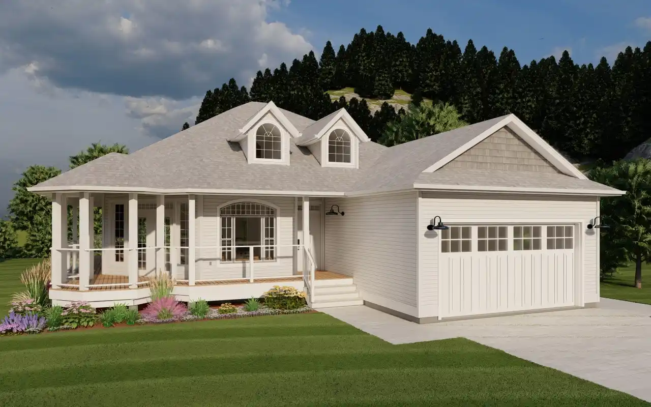 What are the dimensions of the floor plan and do the dimensions include the wrap around porch